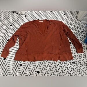 We the free free people waffle oversized Rust V-Neck Sweater size small